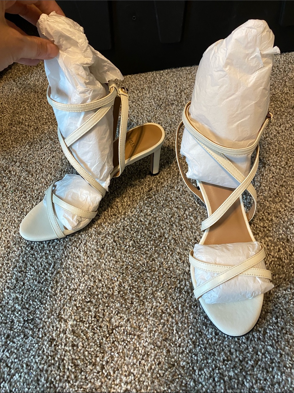Boss Cream Strappy Mid-Heel Sandals